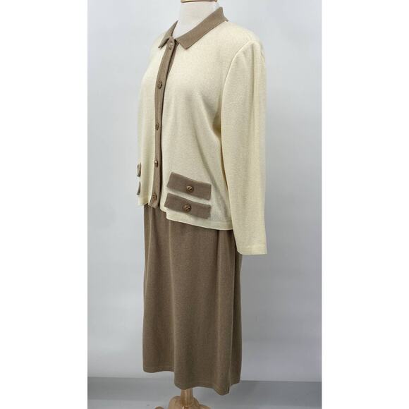 Vintage Mita 2 Piece Knit Cardigan & Skirt Set Matching Cream Tan Womens 18 - Picture 7 of 11